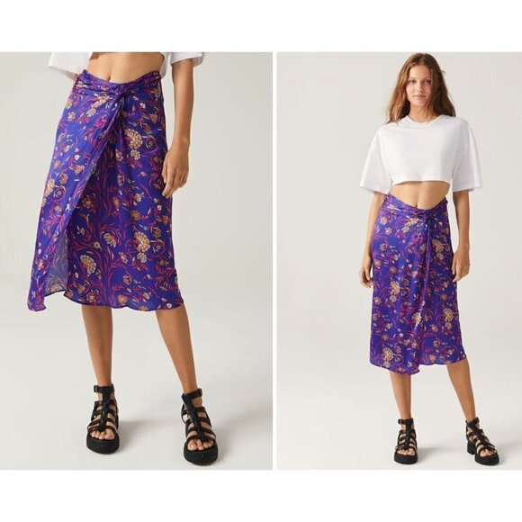 New ba&sh Size US 8 CORSO SKIRT Blue a long slit - Picture 1 of 15